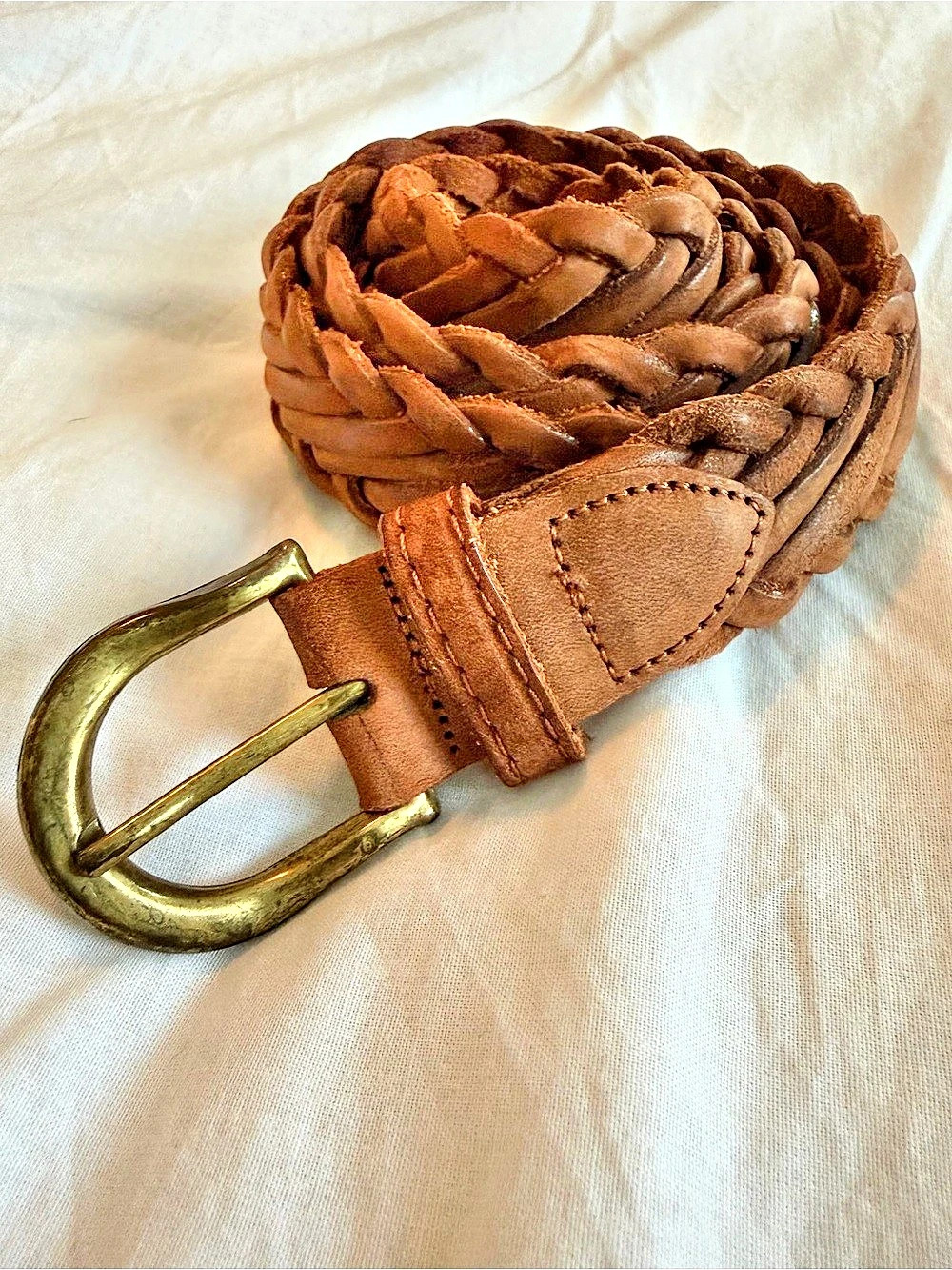 Braided Leather Belt in Brown Size 36